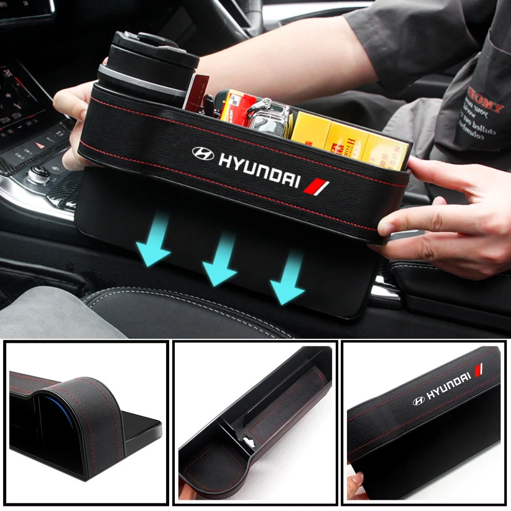 

Car Leather Waterproof Seat Crevice Storage Box Seat Gap Phone Holder For Hyundai Santa Fe Sonata Solaris Azera Creta I30 Ix25