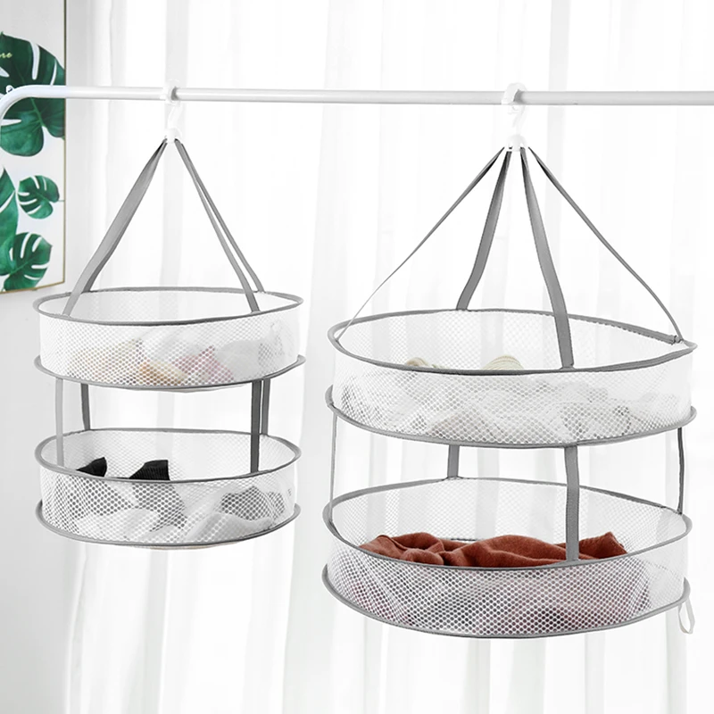

Household Clothes Baskets Foldable Dry Windproof Mesh Clothes Baskets Flat Net Pockets Single And Double Layer Dryin Baskets