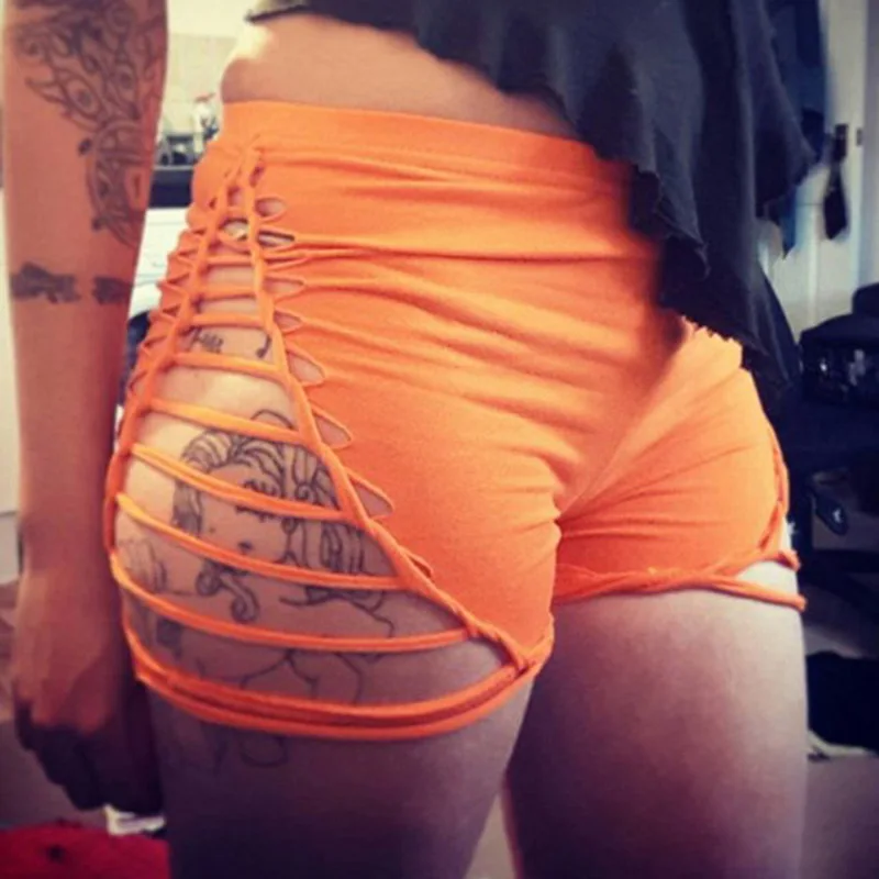 

KANCOOL Women Harajuku Hollow Out Shorts High Waist Elastic Hole Gothic Skinny Sports Sexy Clubwear Summer Clothes Y2K Egirl