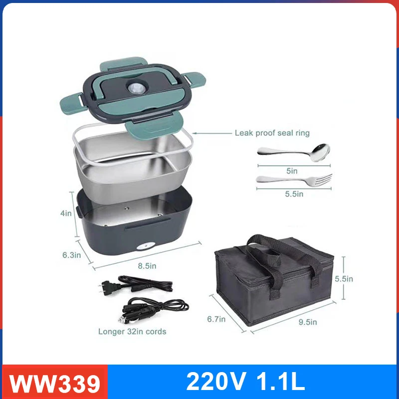 

Electric Heating Lunch Box Stainless Steel Food Heating Lunch Box Office School Picnic Food Insulation Tableware Set Gift