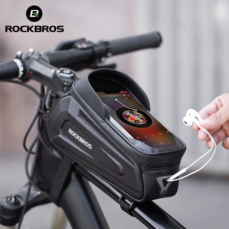 ROCKBROS Bike Bag Bicycle Frame Bag Cell Phone Support Holder 6.8in Waterproof  Touch Screen Pannier Cycling Front Top Tube Case