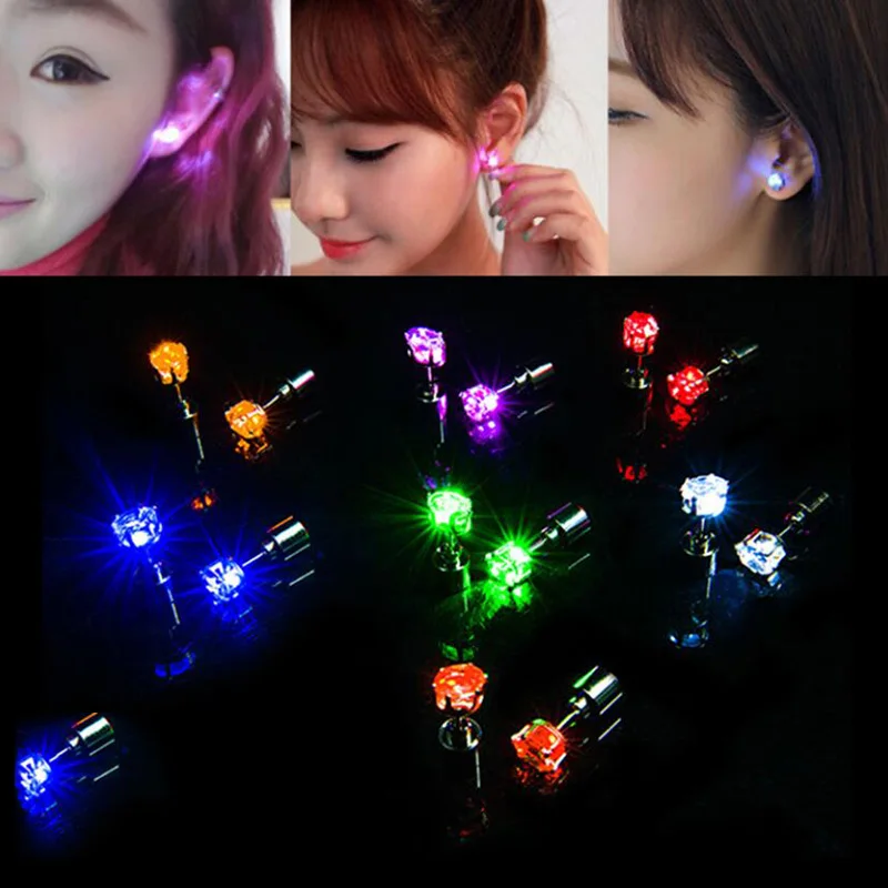 

New 1Pcs Creative Glowing Led Stud Earring Crystal Stainless Light Up Christmas Stud Earrings Luminous Party Jewelry Accessories