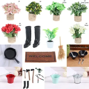 Садовые принадлежности для кукольного домика, столовая посуда с зелеными растениями, лампа для кукольного домика, мебель, игрушка, аксессуары для украшения кукольного домика