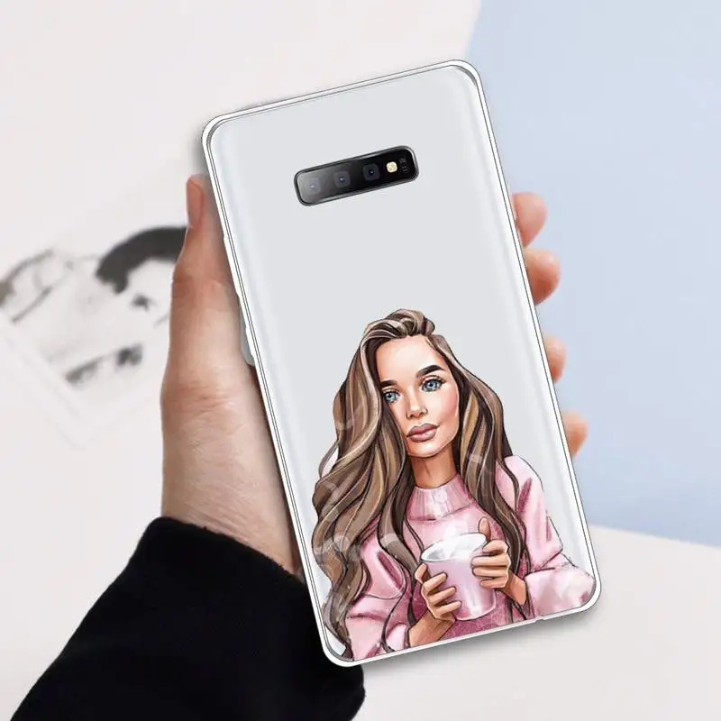 

Girls Female boss Phone Case Transparent For Samsung Galaxy A 71 21s S note 8 9 10 plus 20 ultra