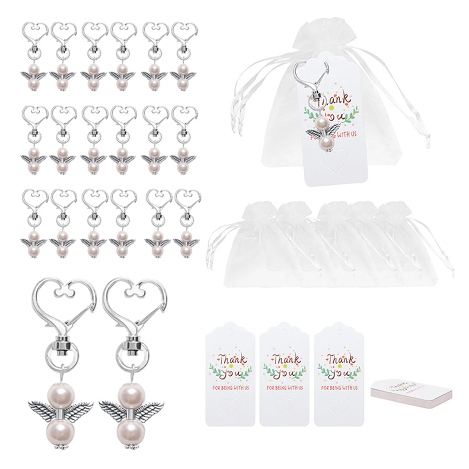 60 Pcs Thank You Favors Angel Keychain Favor Bow Angel Wing Thank You Tag Guest Return Favor for Baby xqmg Party Favors Event