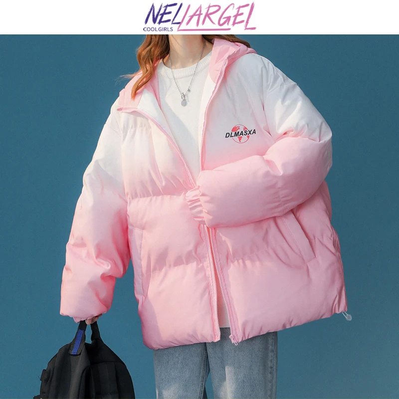 

NELLARGEL Women Letter Tie Dye Winter Puffer Jacket 2023 Female Oversized Cotton Hooded Bubble Coat Girl Kpop Causal Parkas Coat