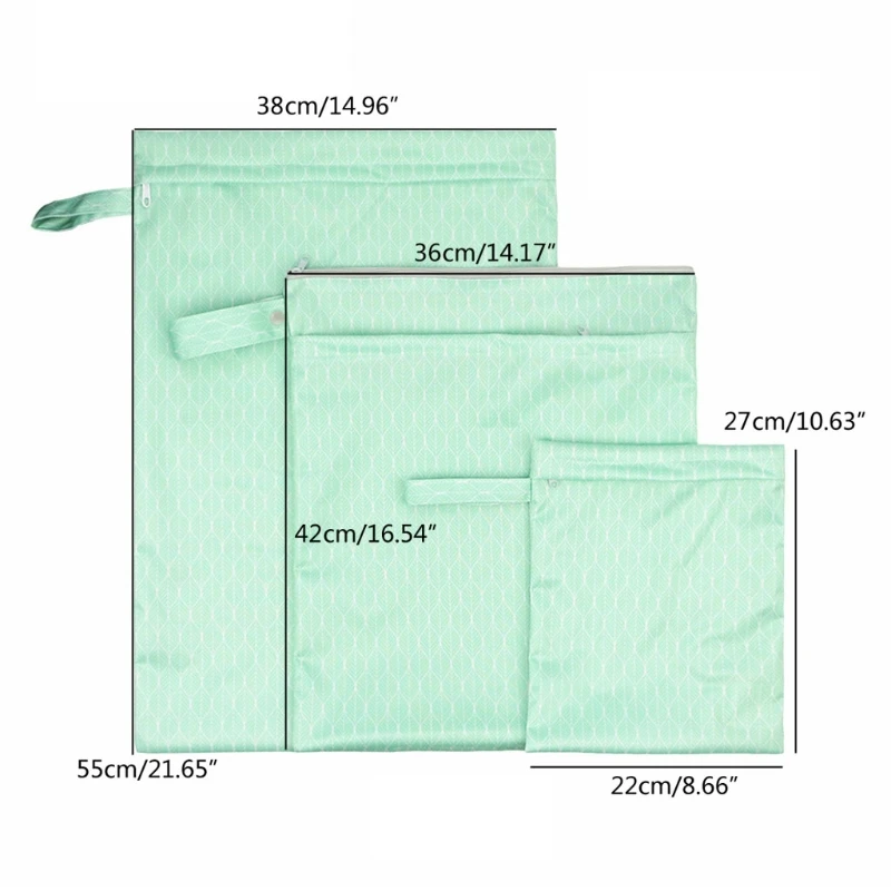 

3 PCS Wet Dry Bags for Cloth Diapers Nappy Daycare Organiser Storage Bags Waterproof Washable Reusable