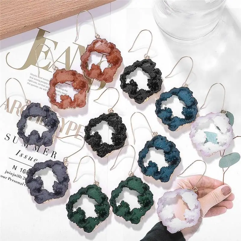 Шикарные полые серьги из смолы Druzy большие серьги-капли для женщин массивные