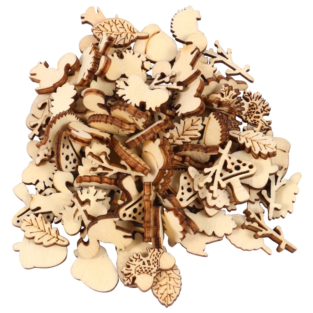 200 шт. необработанные деревянные фигурки животных Листьев грибов детали для