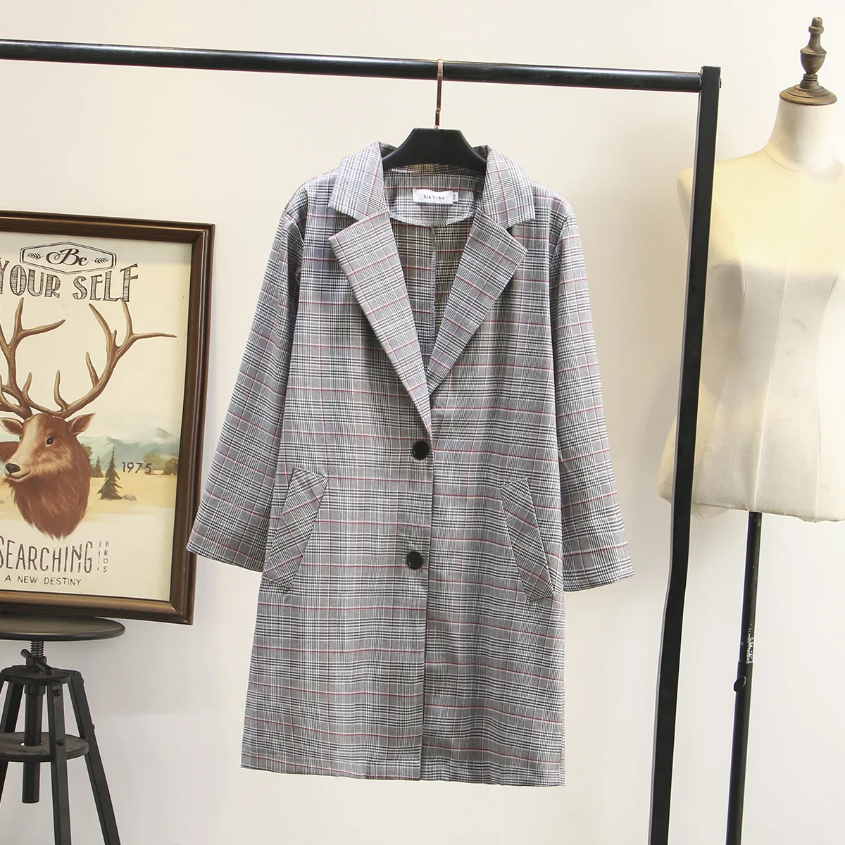 Женский клетчатый Блейзер повседневный однобортный приталенный средней длины в