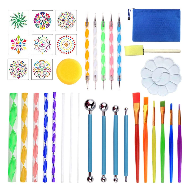 

35 PCS Mandala Dotting Tools Set, Stencil Painting Arts Supplies Tools Kits Including Stencil Templates, Mini Easel