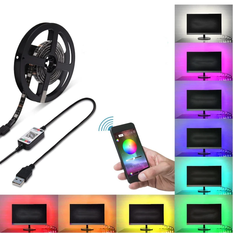 

Светодиодная лента с управлением через Usb, совместимая с BT, подсветка телевизора, спальни, кабинета, кухни, домашний декор, водонепроницаема...