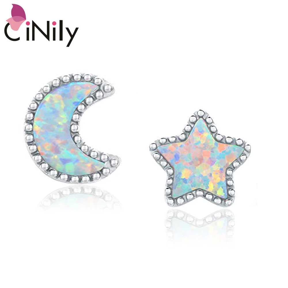 CiNily Moon & Star Белый огненный опал серебряные и розовые серьги золотого цвета для