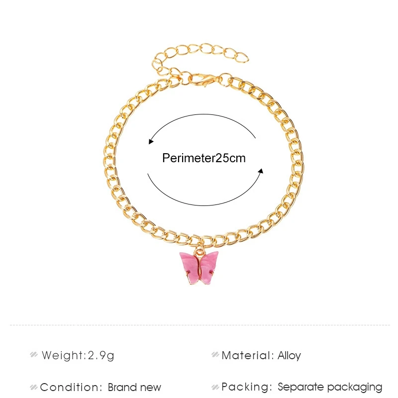 

Candy Color Arcylic Butterfly Anklets for Women Girl Gold Color Alloy Chain Resin Butterflies Anklets Party Beach Jewelry Gift