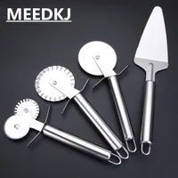 1pcs stainless steel pizza cutter double roller pizza knife pastry pasta dough crimper kitchen pizza tools 4 tools
