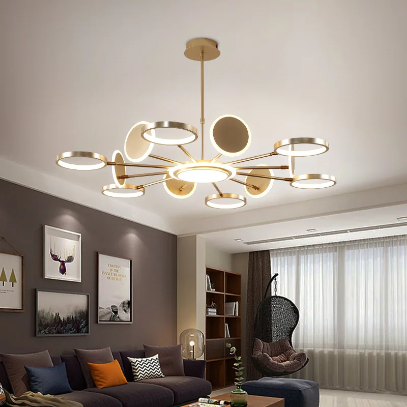 

Modern Gold/Black Metal Led Chandelier Lighting Acrylic Rings Living Room Led Pendant Chandelier Lights Bedroom Led Hanging Lamp
