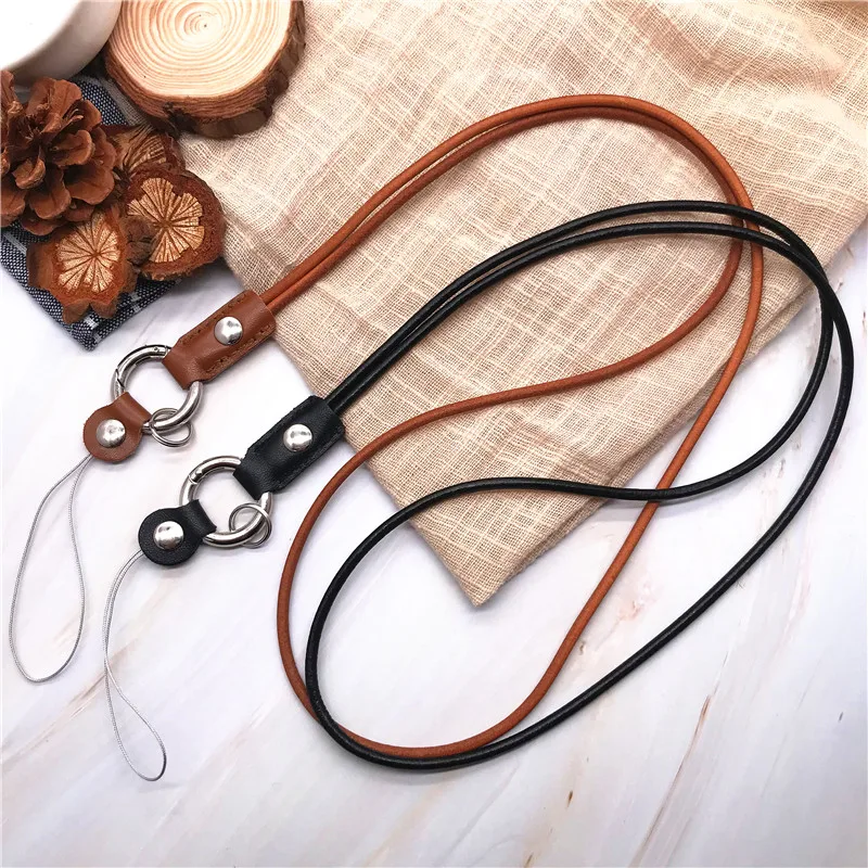 

High Grade Detachable Genuine Leather Neck Lanyard for mobile phone key USB work card holder neck lanyard straps keys keychain