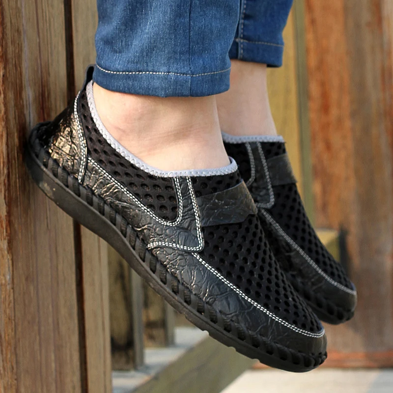 

Summer Men Causal Shoes Breathable Leather Loafers Men Outdoor Lightweight Non-slip Walking Shoes Sneakers 2021 Big Size 38-50