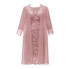 Розовые шифоновые платья для матери невесты, элегантные кружевные облегающие платья для жениха с рукавом 34 и жакетом, 2 предмета