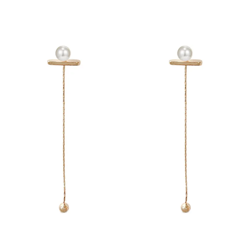 

2020 new design pearl earrings asymmetrical face slimming earrings women's temperament long tassel earrings