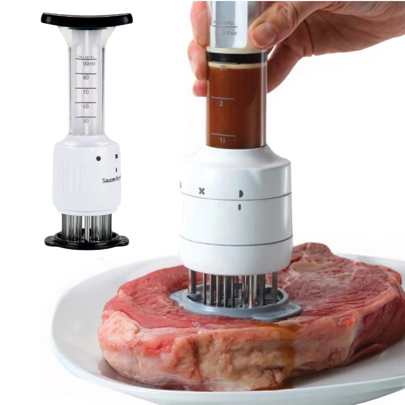 

2021 New Stainless Steel Meat Marinade Injector Barbecue Seasoning Injectors Meat Tenderizer Kitchen Gadgets BBQ Cooking Tools