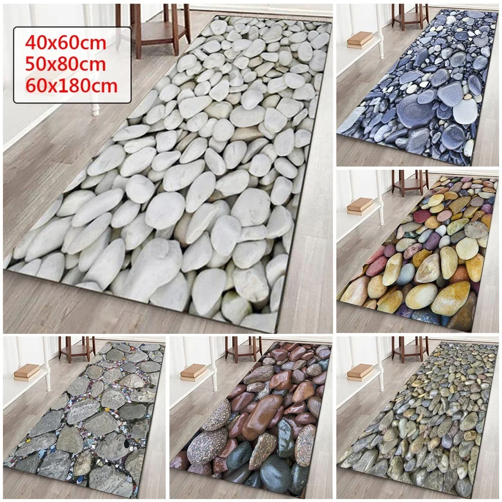 

3D Printed Simulated Pebble Bathroom Carpet Doormat Hallway Bath Mat Kitchen Anti-slip Modern Area Rugs Living Room Decor