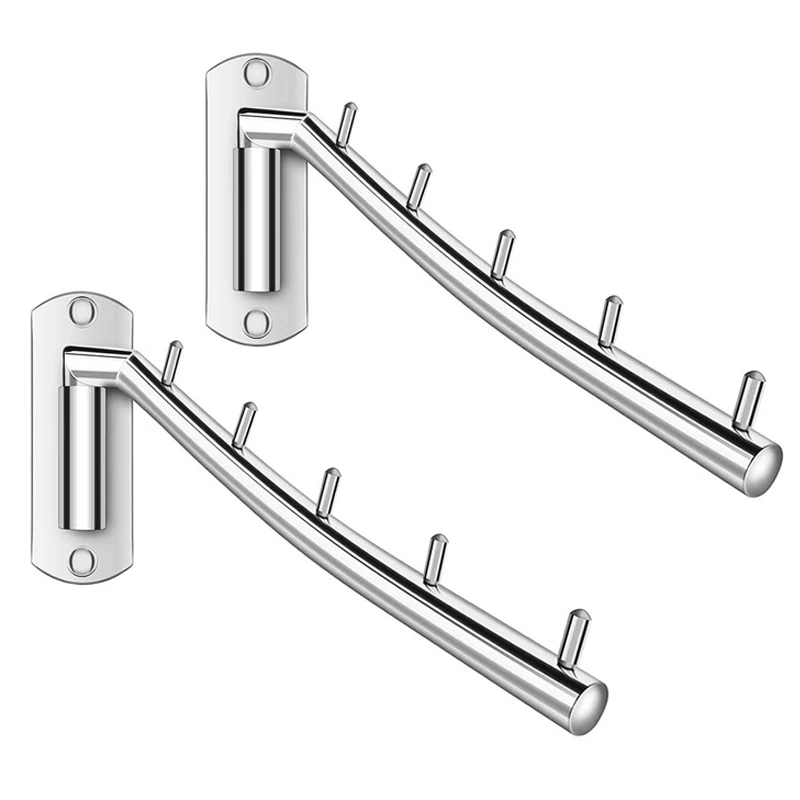 

2 Pcs, Folding Wall Mounted Clothes Hanger Rack Clothes Hook Stainless Steel with Swing Arm Holder Clothing Hanging