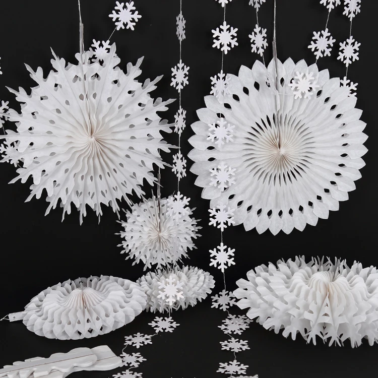 Гирлянды в виде снежинок 4 м бумажные вееры из салфетки подвесные цветочные