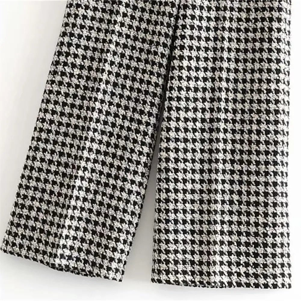 

Autumn 2019 women's New Retro High Waist Wide trouser leg thousand bird Plaid woolen long pants 07149261064