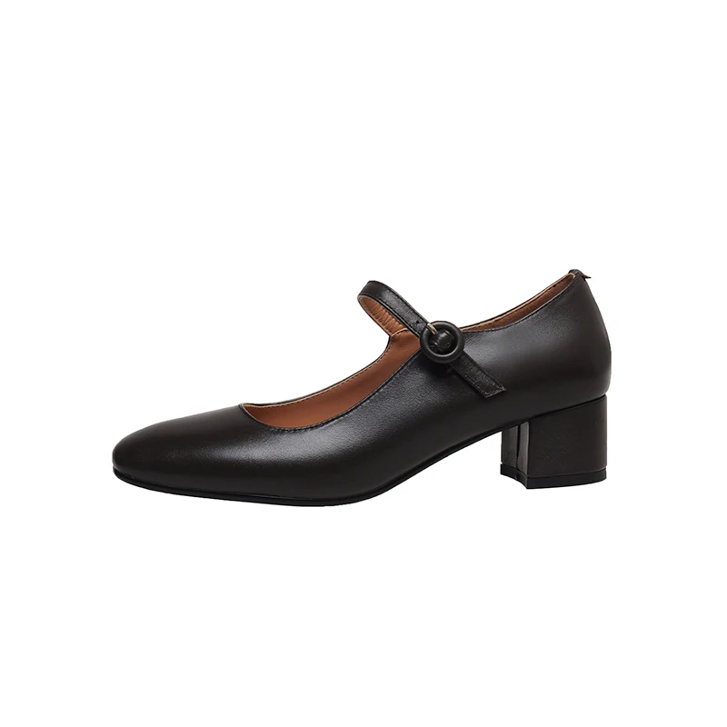 

Osunlina Brand Woman Pumps Square To Genuine Leather High Heels Mary Janes Buckle Strap Handmade Office Lady Shoes 2021 New