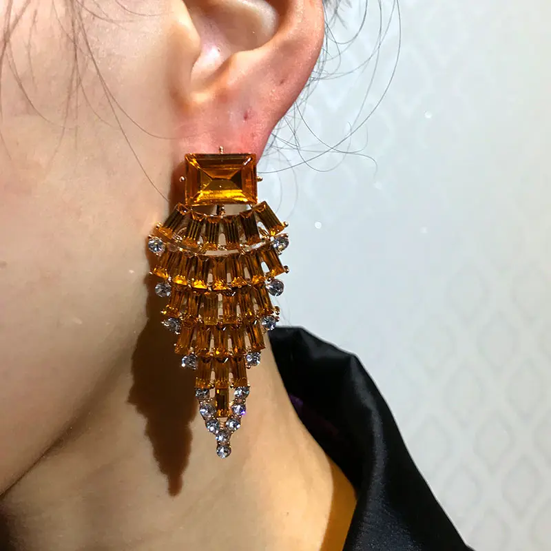 JJFOUCS Fashion Crystal Colorful Stud Earrings For Women Geometric Luxury Shiny Rhinestone Statement Wedding Jewelry | Украшения и