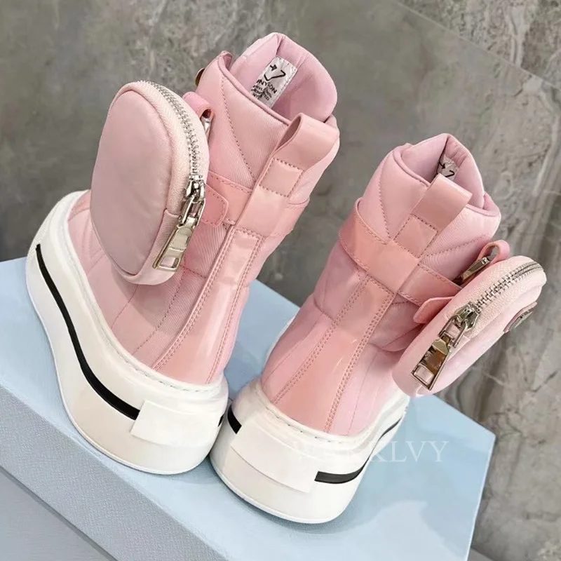 

New Thick sole round toe pocket ankle boots women autumn winter flat lace up casual short boots runway botas for ladies 2021