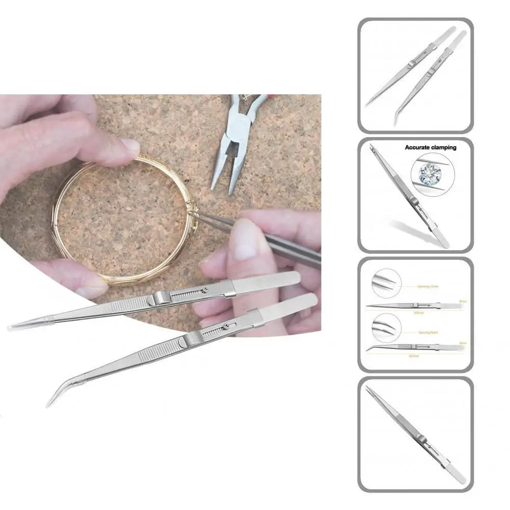 

Lightweight Useful Jewelry Tweezers With Lock Buckle Stainless Steel Gem Tweezers Acid-proof Jewelry Tool
