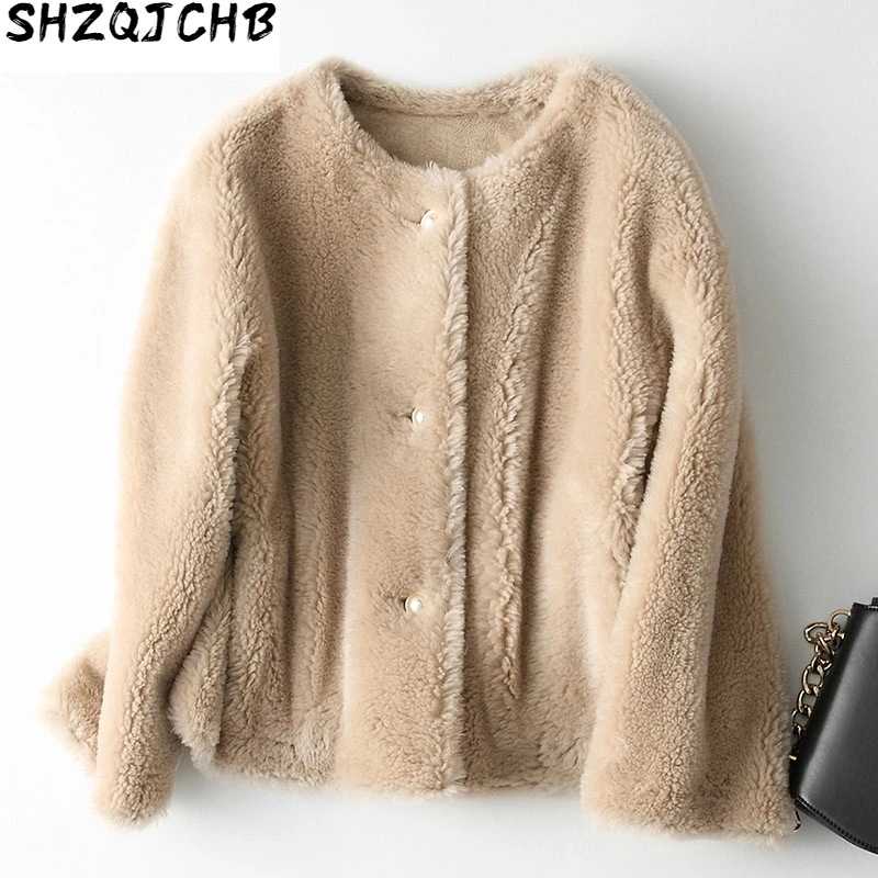 

JCHB 2021 Short Real Fur Coat Women Clothes Autumn Winter Real Fur Jacket Korean Coats and Jackets Women Plaszcze Damskie KQN18