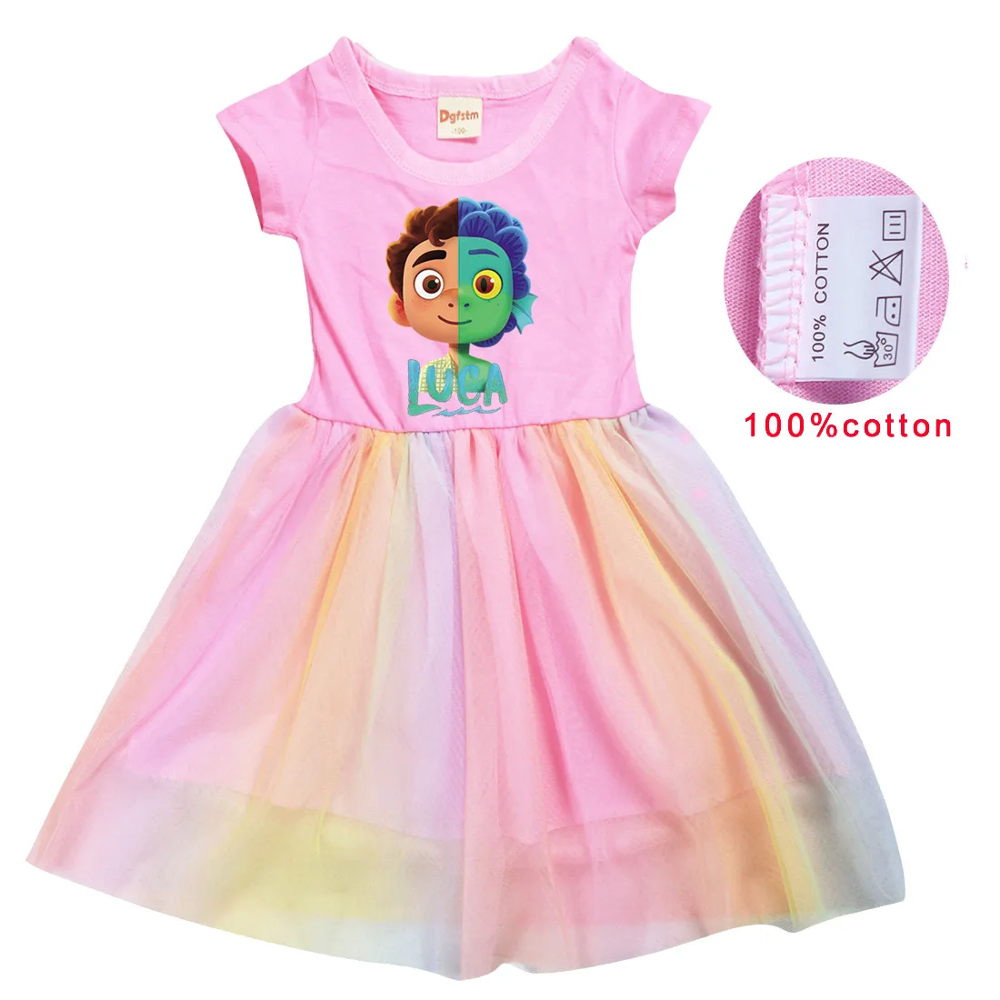 

2-10Y Baby Girl Princess Dresses Toddler Girls Wedding Party Knee-Length Kids Cartoon Luca Rainbow Gauze Skirt Children Clothing