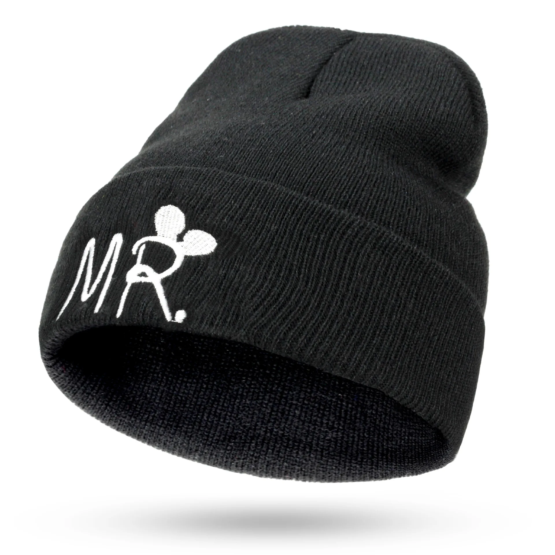 Новые зимние детские шапки с вышивкой вязаная шапочка надписью MR/MRS теплые Мягкие