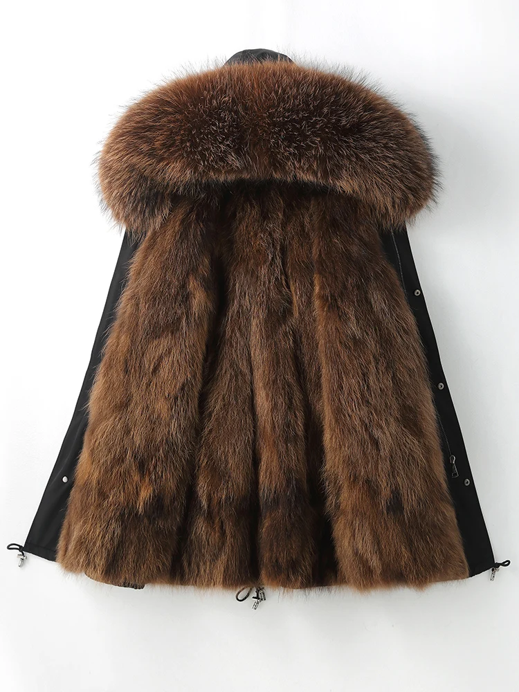 Winter Parka Women Real Fox Fur Coat Natural Raccoon Fur Collar Hooded Jacket Thick Warm Outerwear Fashion Streetwear Removable