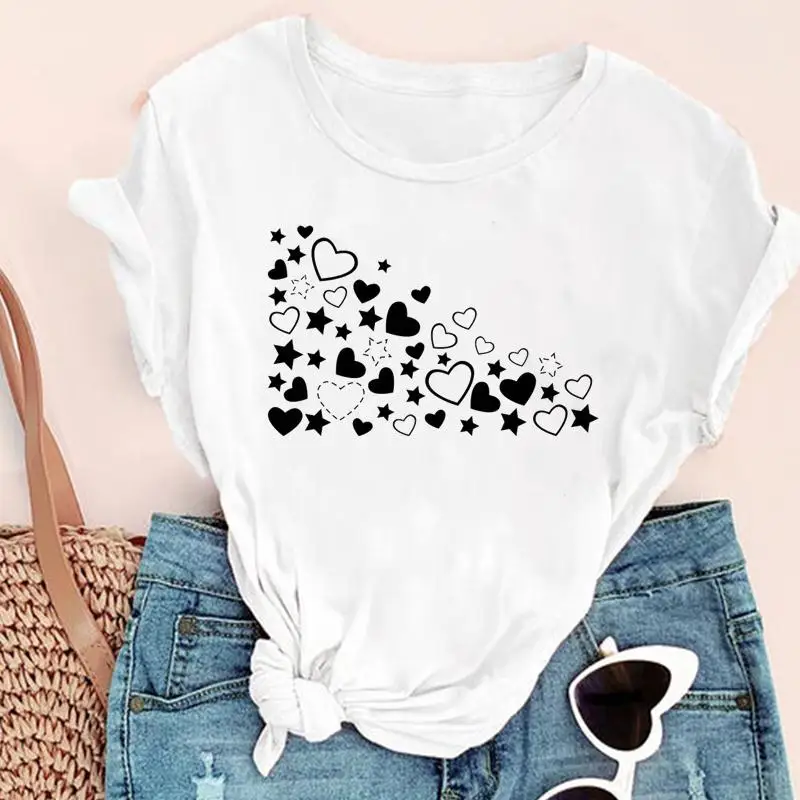 

Women Geometric Star Simple Cute Clothing Fashion Print 90s Graphic Summer Short Sleeve Female Clothes Tops Tees Tshirt T-Shirt