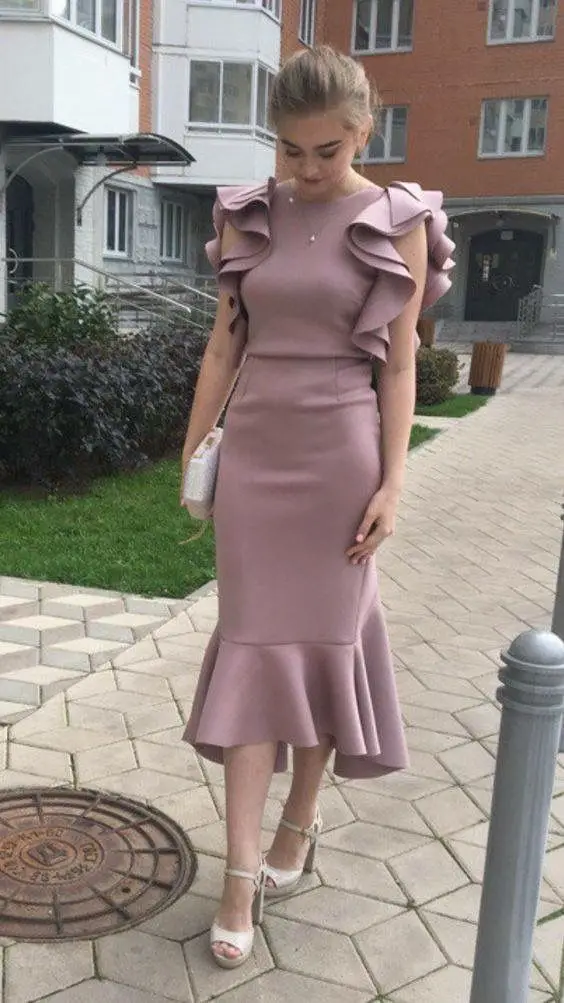 

Женское платье для матери невесты, пыльно-розовое платье-Русалка длиной ниже колена с короткими рукавами, 2021