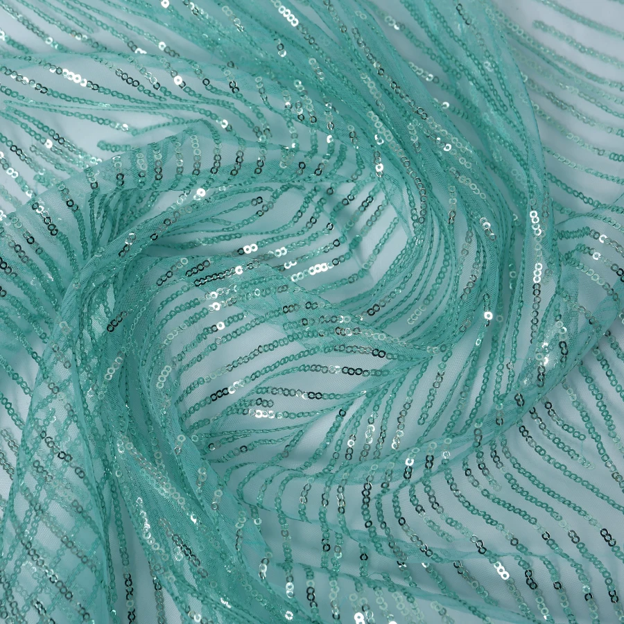 Упаковка из 5 ярдов волнистой полосатой блестки вышитая кружевная ткань сетка с