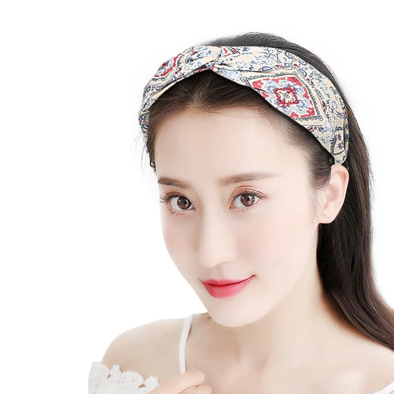 

Hair Accessories Headwrap Cloth Fabric Hair Hoop Women Headband Cashew Print Wide Head Hoop Tie-dye Gradient Cross Knot
