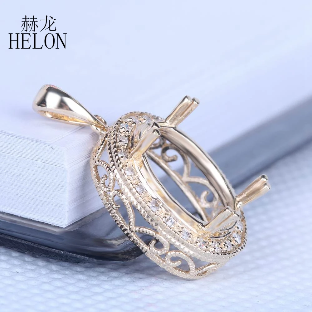 HELON сплошной 14k желтого золота полу крепление Halo Установка с бриллиантом изысканные кулон овальным вырезом 10x12 мм