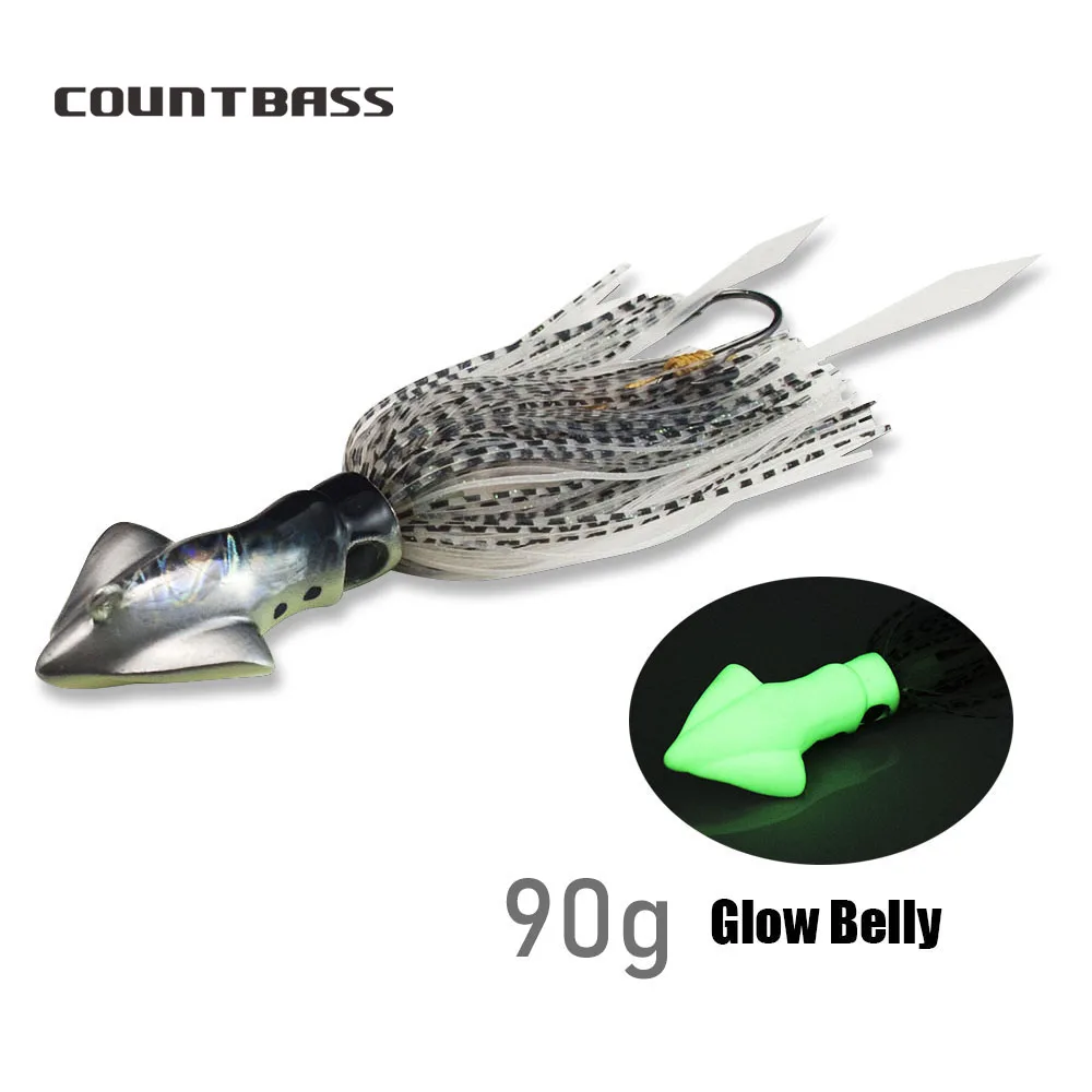 

Countbass 90g 3.17oz Squid Madai Jig Lure for Fishing Salty Rubber Jigging Snapper Glow Belly Silicone Skirt