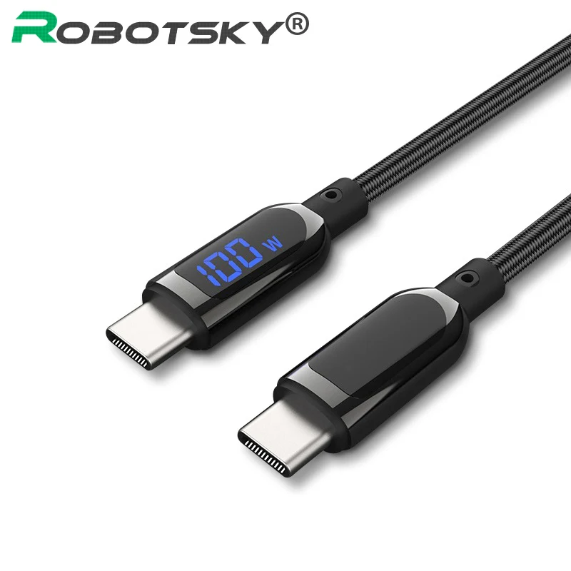 

Кабель Robotsky PD 100 Вт с USB C на Type C для MacBook, переключатель для планшета Xiaomi Samsung 5A, быстрая зарядка, цифровой дисплей, провод для передачи данных т...