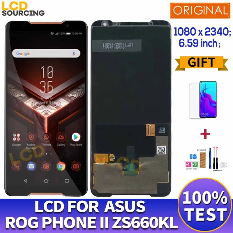 

6,59 "Оригинальный ЖК-дисплей для Asus ROG IPHONE 2 ZS660KL, ЖК-дисплей, сенсорный экран, дигитайзер в сборе для Asus Rog Phone II, сменный ЖК-дисплей