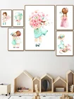 Скандинавская Картина на холсте милые для маленьких девочек розы зонтик Плакаты и принты настенные картины для детской комнаты настенный Декор без рамки