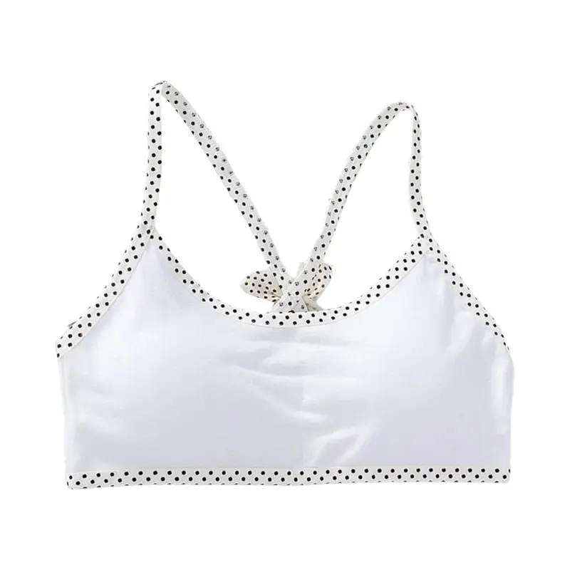 

Puberty Girls Strappy Bowknot Underwear Polka Dot Spaghetti Strap Training Bra 425F