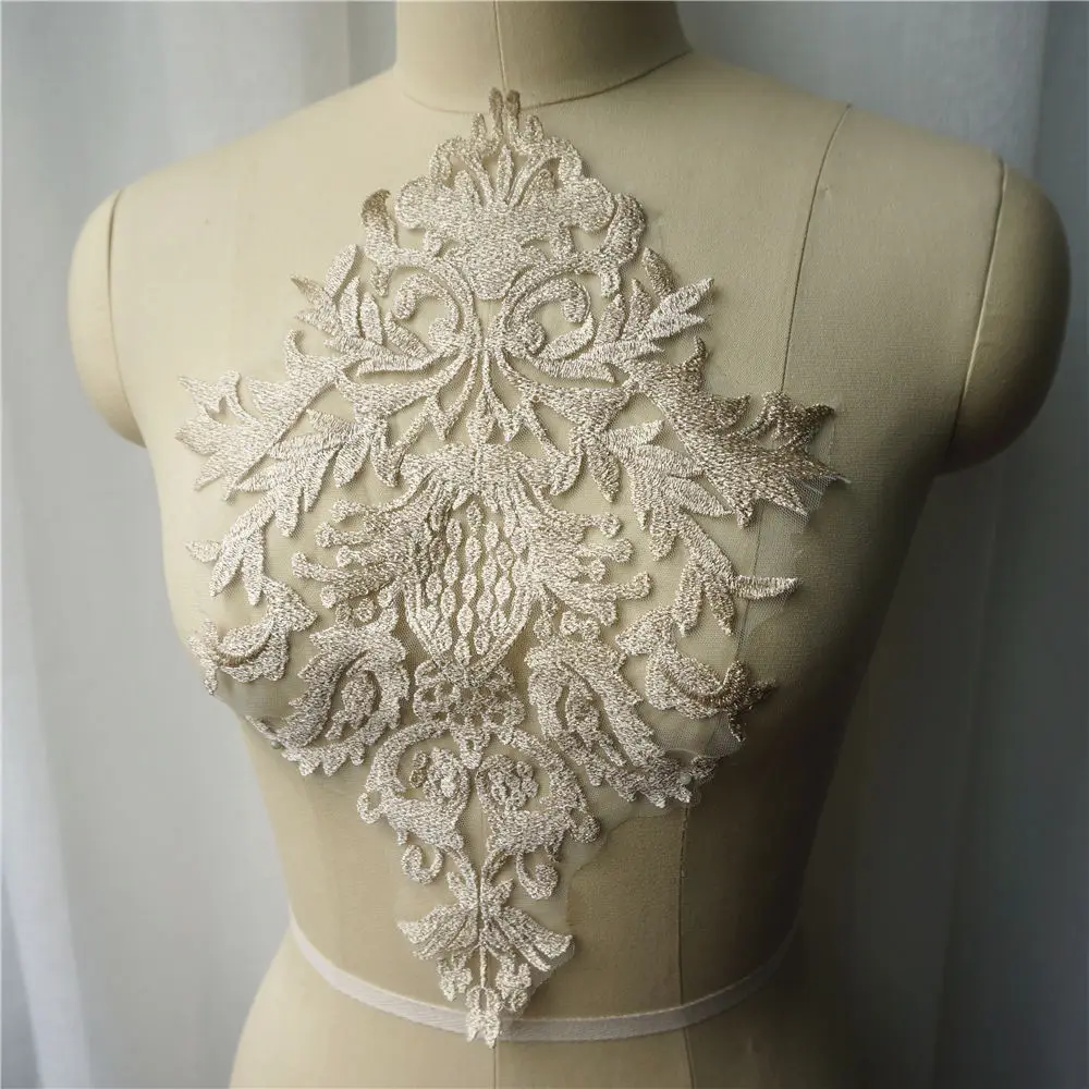 Кружево из золотых нитей Цветочная вышивка свадебное платье аппликация барокко