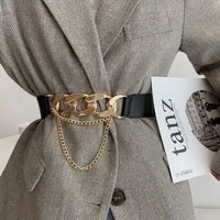 women golded thick chain belt leather metal waistband high quality pu cummerbunds dress coat sweater lady designer belts