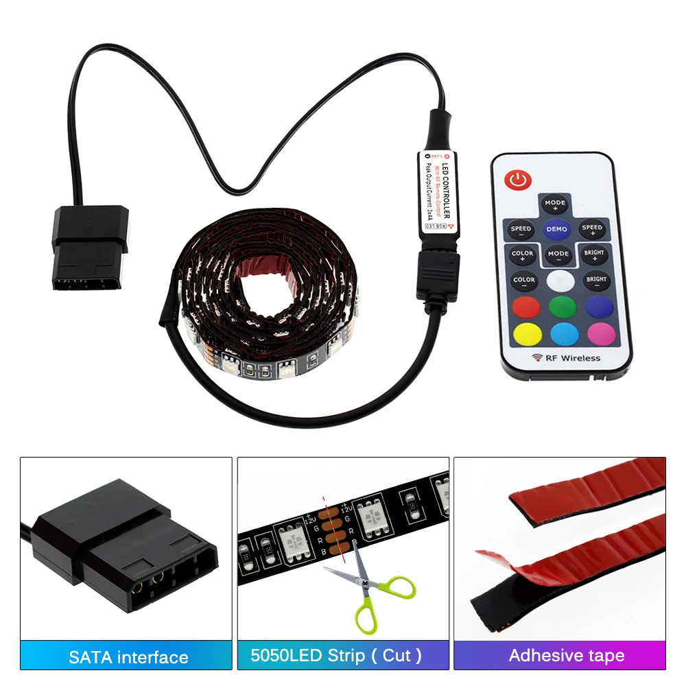 Светодиодная лента Sata 5050 12 В RGB 0 5 м 1 2 гибкая светодиодная для ПК компьютера с